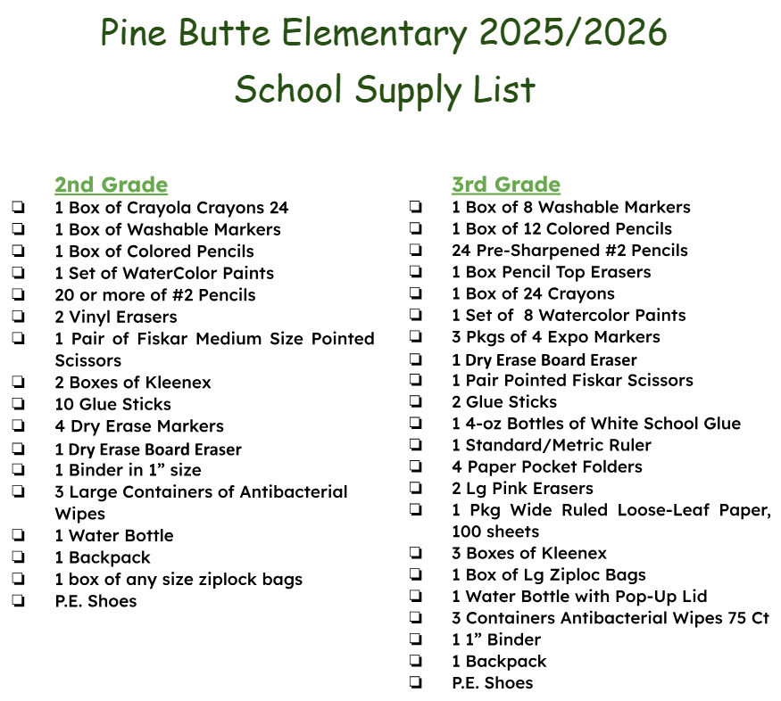 PBES School Supply List 25-26