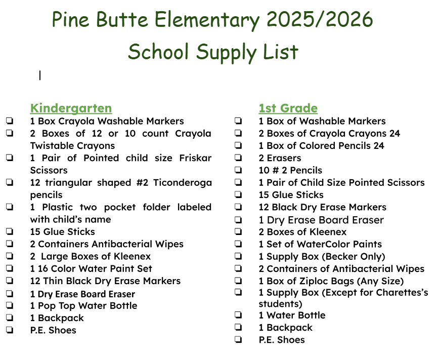 PBES School Supply List 25-26