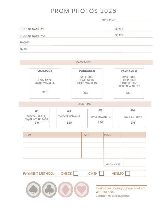 Prom Photo order form