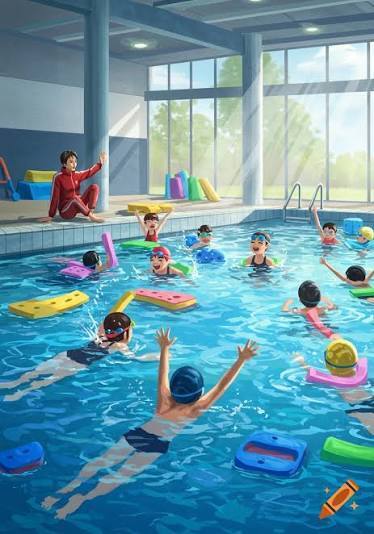 Kids playing in a pool