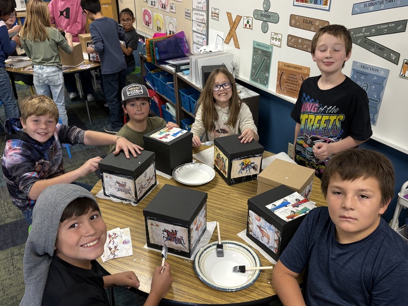 4th grade making beautiful ledger art boxes
