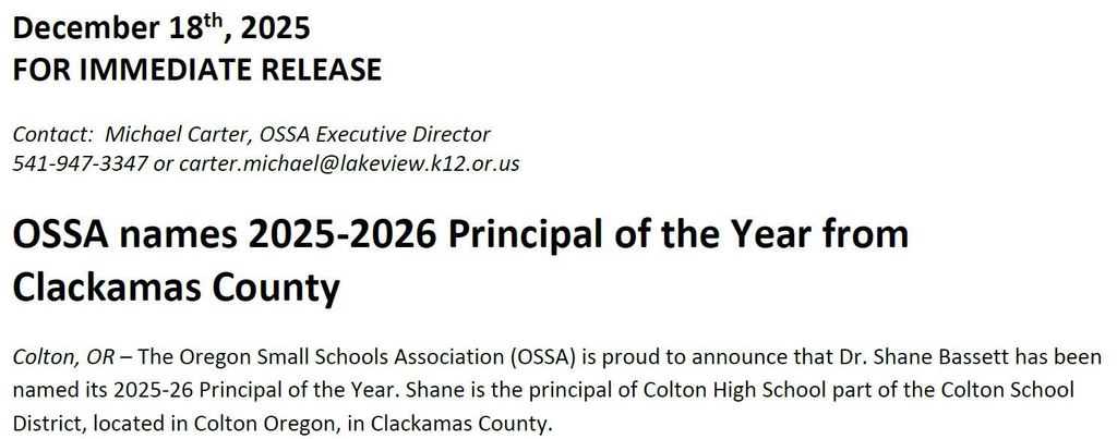 OSAA Names 2025-26 Principal of the Year from Clackamas County