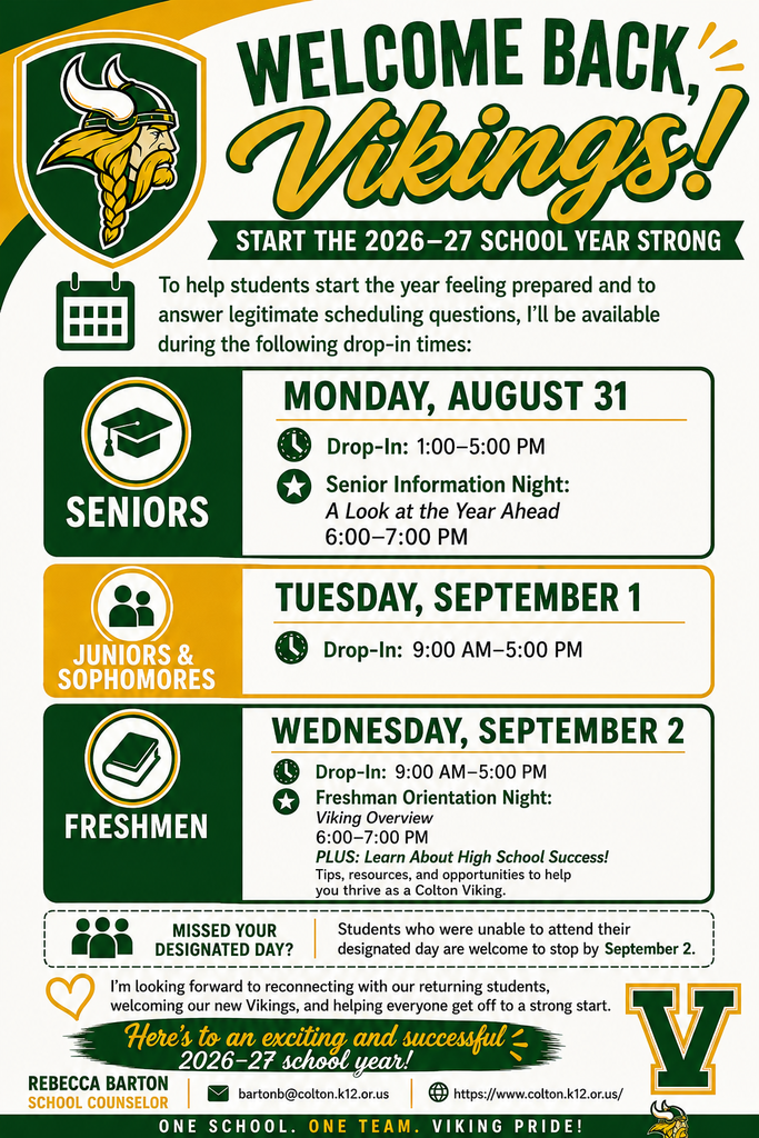 A flyer details a schedule for students to meet with the school counselor for scheduling and support.