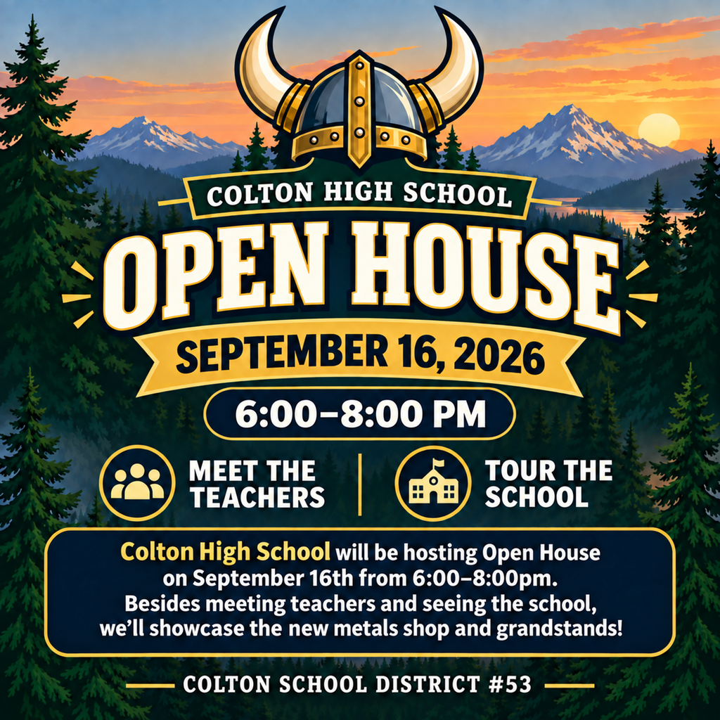 Open House at Colton High School on September 16, 2026, from 6:00-8:00 PM. Meet teachers and tour the school.