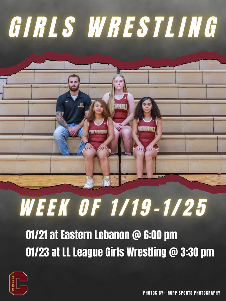 🤼♀️ Girls Wrestling 🗓️ Week of January 19 📍 1/21 at Eastern Lebanon 📍 1/21 at LL League Girls Wrestling @ 3:30 pm 🕖 Matches start at 6:00 pm