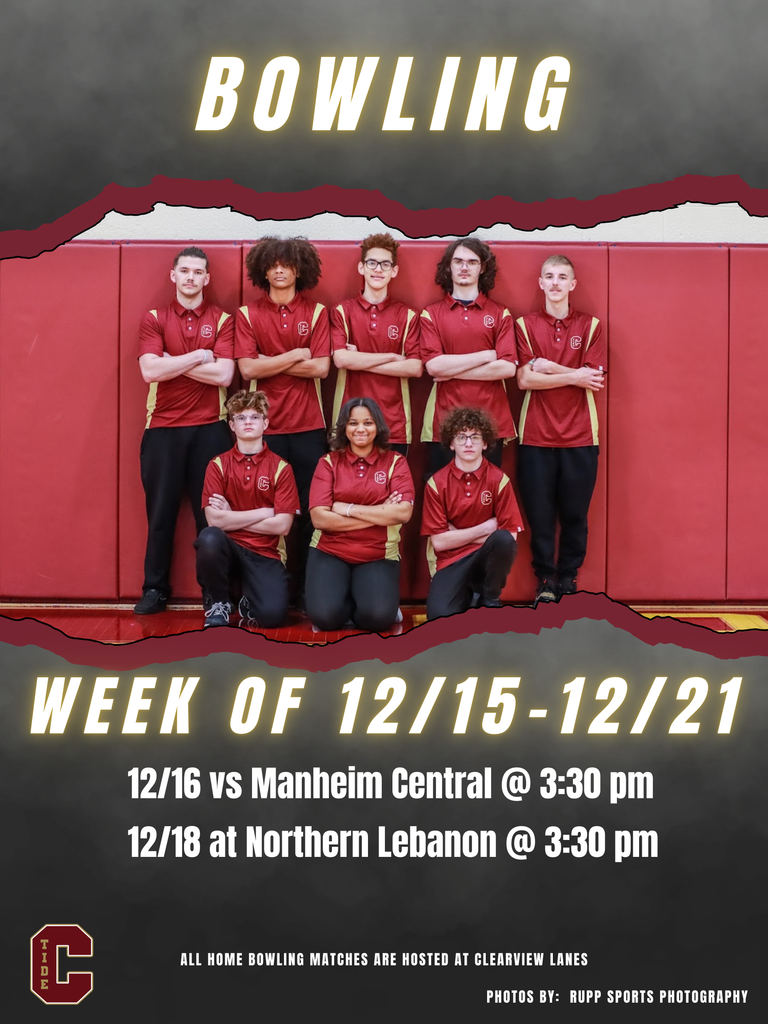 🎳Bowling 🗓️ Week of December 15 📍 12/16 vs Manheim Central 📍 12/18 at Northern Lebanon 🕖 Matches start at 3:30 pm