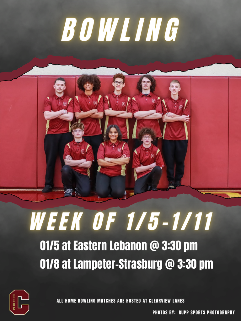 🎳Bowling 🗓️ Week of January 5 📍 1/5 at Eastern Lebanon 📍 1/8 at Lampeter-Strasburg 🕖 Matches start at 3:30 pm
