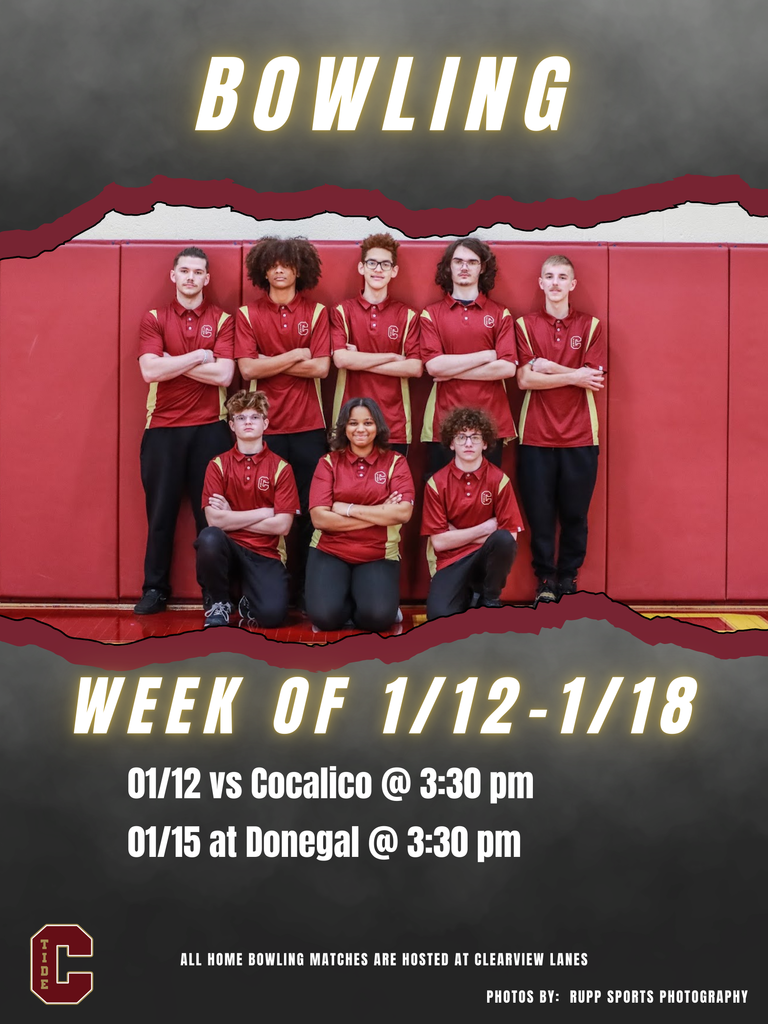 🎳Bowling 🗓️ Week of January 12 📍 1/12 vs Cocalico 📍 1/15 at Donegal 🕖 Matches start at 3:30 pm