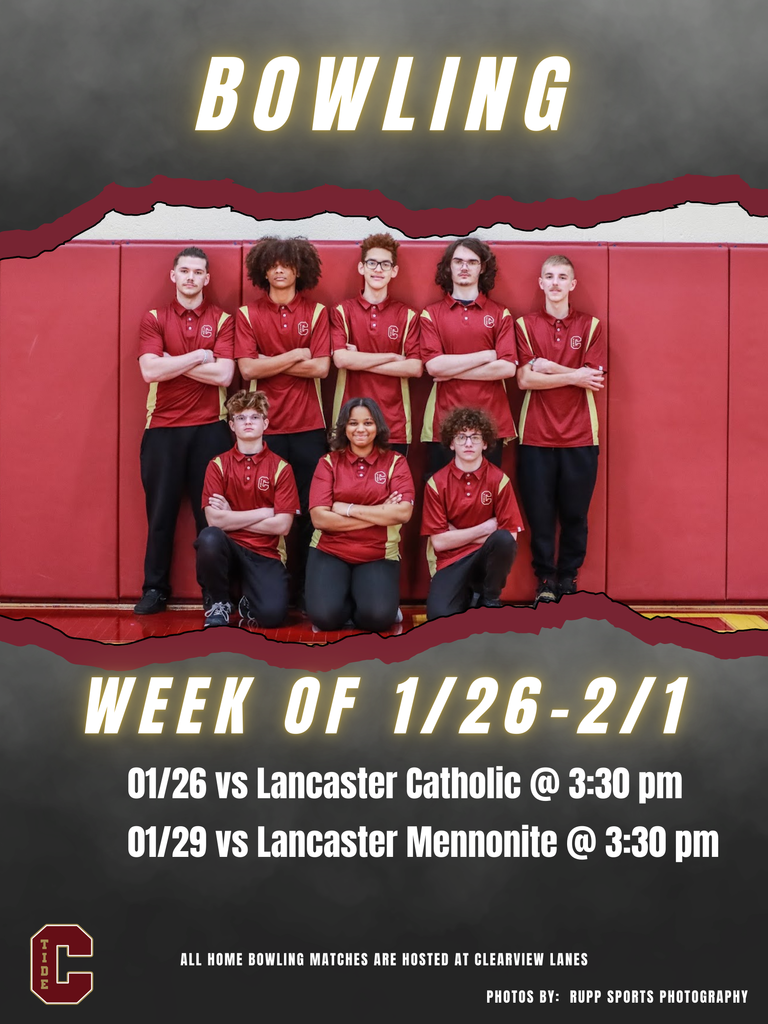 🎳Bowling 🗓️ Week of January 26 📍 1/26 vs Lancaster Catholic 📍 1/29 vs Lancaster Mennonite 🕖 Matches start at 3:30 pm