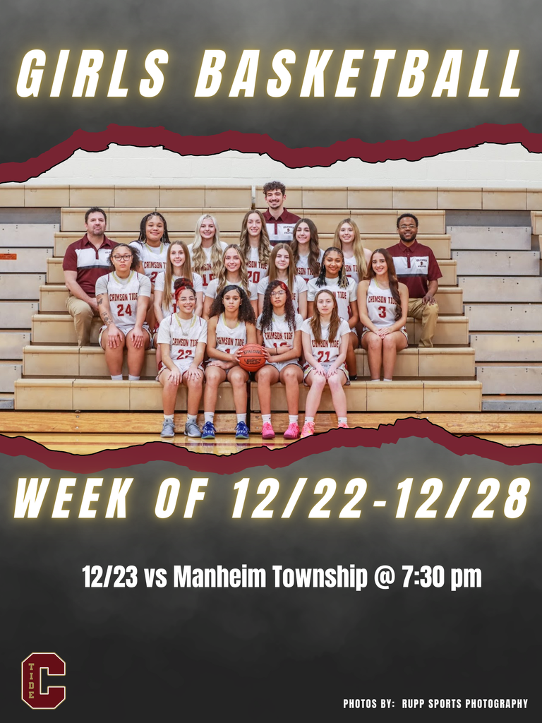 🏀Girls Basketball 🗓️ Week of December 22 📍 12/23 vs Manheim Township 🕖 JV Games at 6:00 pm | Varsity at 7:30 pm