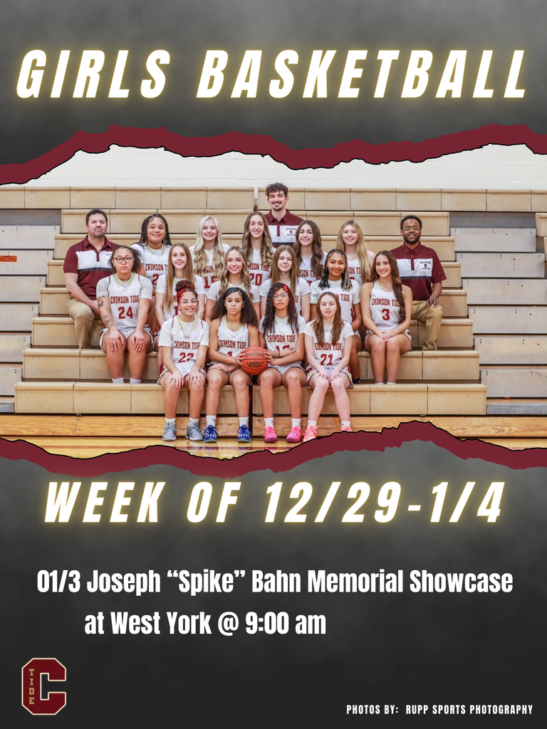 🏀Girls Basketball 🗓️ Week of December 29 📍 1/3 Joseph “Spike” Bahn Memorial Showcase at West York 🕖 9:00 am
