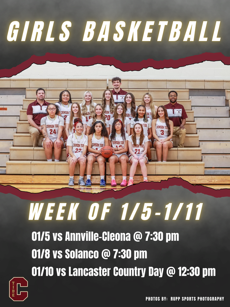 🏀Girls Basketball 🗓️ Week of January 5 📍 1/5 vs Annville-Cleona 📍 1/8 vs Solanco 📍 1/10 vs Lancaster Country Day @ 12:30 pm 🕖 JV Games at 6:00 pm | Varsity at 7:30 pm