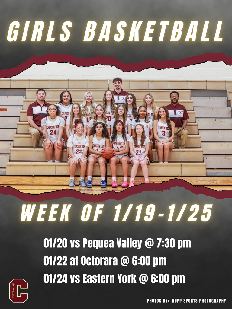 🏀Girls Basketball 🗓️ Week of January 19 📍 1/20 vs Pequea Valley 📍 1/22 at Octorara 📍 1/24 vs Eastern York @ 6:00 pm 🕖 JV Games at 6:00 pm | Varsity at 7:30 pm