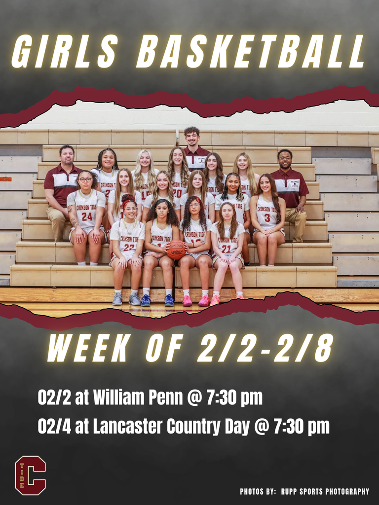 🏀Girls Basketball 🗓️ Week of February 2 📍 2/2 at William Penn 📍 2/4 at Lancaster Country Day 🕖 JV Games at 6:00 pm | Varsity at 7:30 pm
