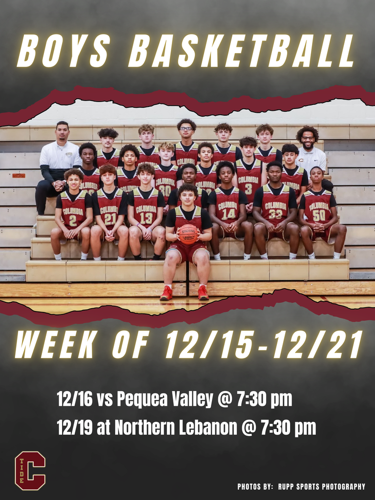 🏀Boys Basketball 🗓️ Week of December 15 📍 12/16 vs Pequea Valley 📍 12/19 at Northern Lebanon 🕖 JV Games at 6:00 pm | Varsity at 7:30 pm