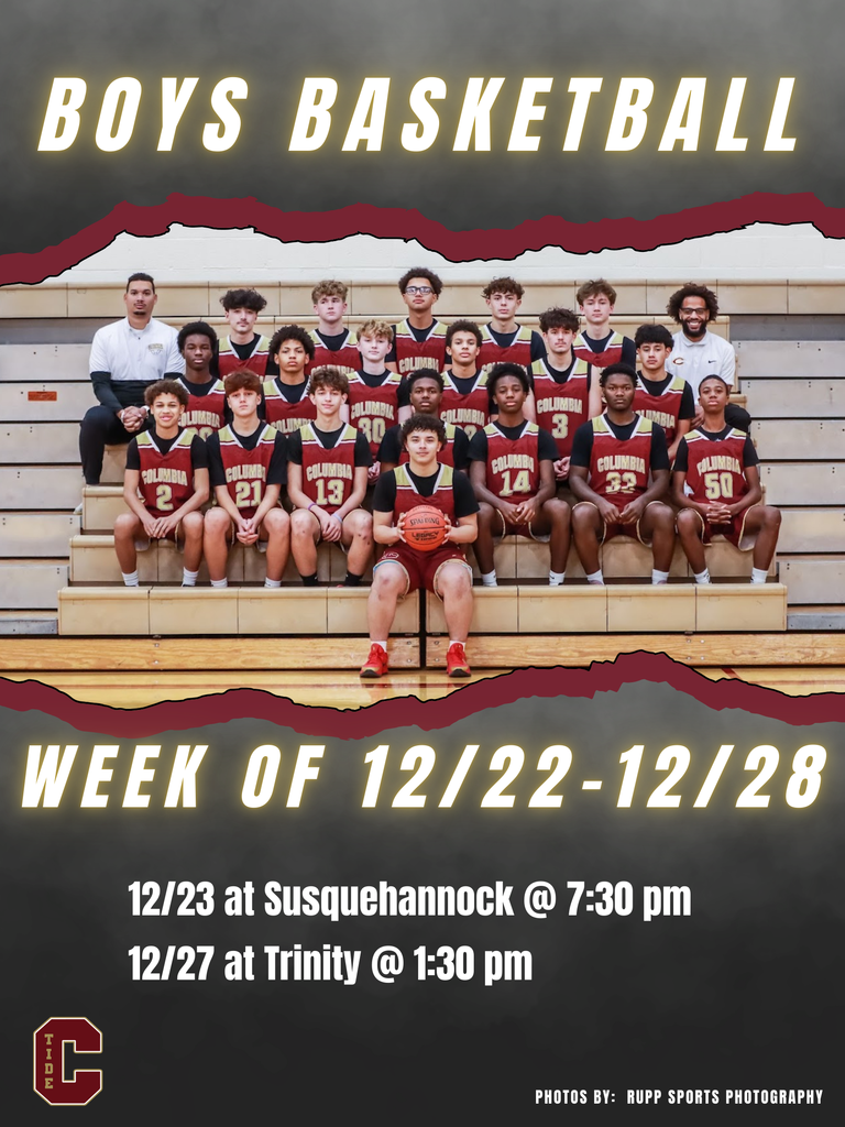🏀Boys Basketball 🗓️ Week of December 22 📍 12/23 at Susquehannock 📍 12/27 at Trinity @ 1:30 pm 🕖 JV Games at 6:00 pm | Varsity at 7:30 pm