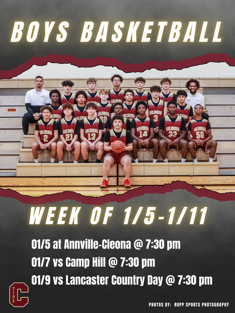 🏀Boys Basketball 🗓️ Week of January 5 📍 1/5 at Annville-Cleona 📍 1/7 vs Camp Hill 📍 1/9 vs Lancaster Country Day 🕖 JV Games at 6:00 pm | Varsity at 7:30 pm