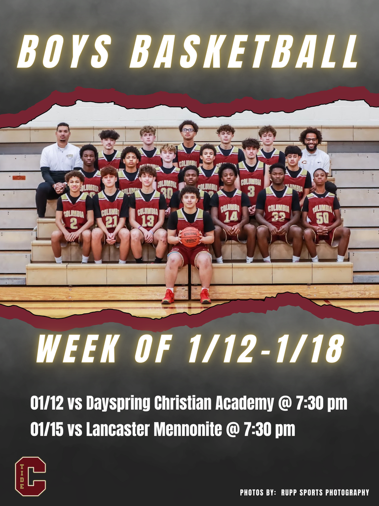 🏀Boys Basketball 🗓️ Week of January 12 📍 1/12 vs Dayspring Christian Academy 📍 1/15 vs Lancaster Mennonite 🕖 JV Games at 6:00 pm | Varsity at 7:30 pm