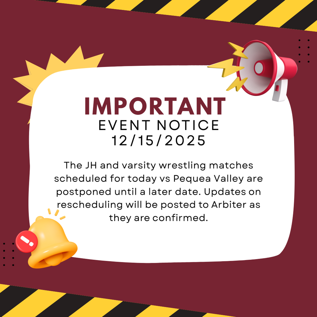 The JH and varsity wrestling matches scheduled for today vs Pequea Valley are postponed until a later date. Updates on rescheduling will be posted to Arbiter as they are confirmed.