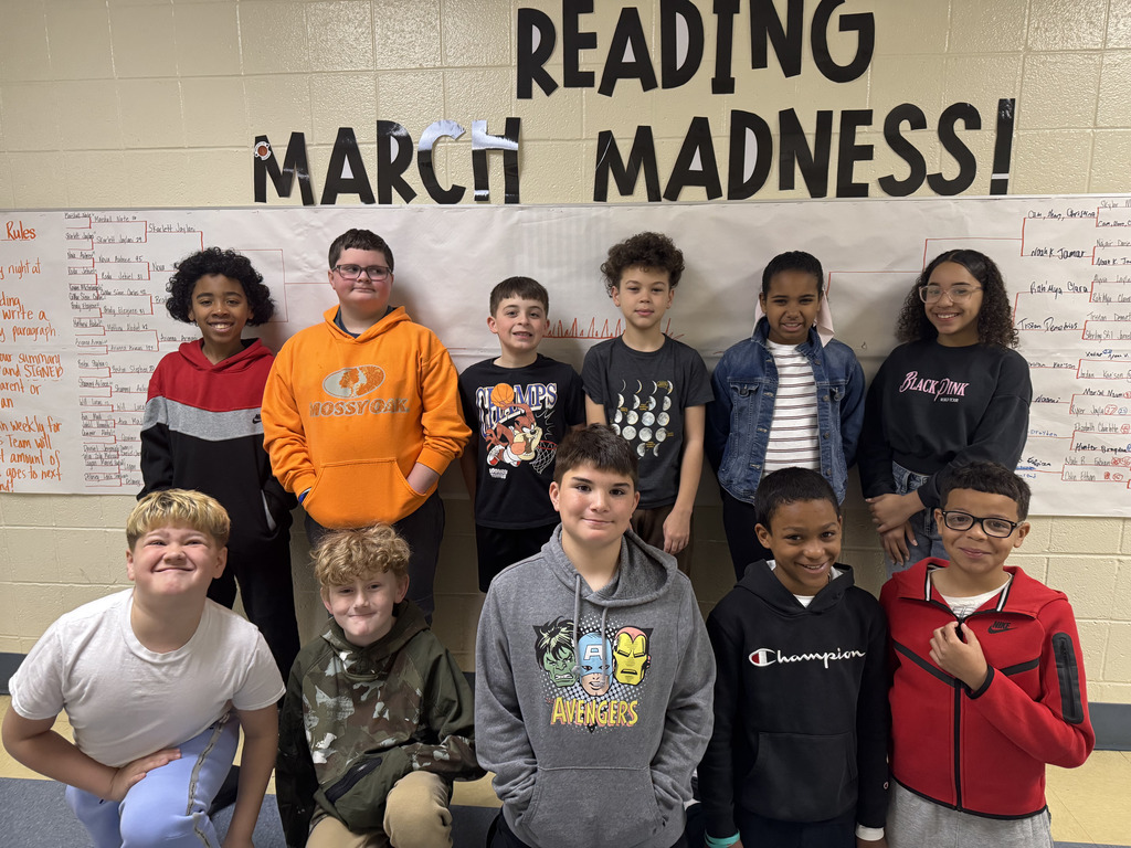 group of students in front of reading march madness