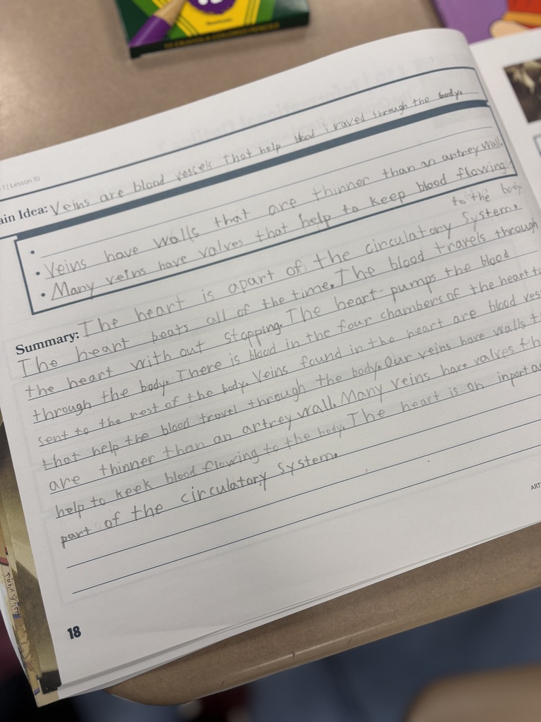 Mrs. Rider's 4th grade class is diving into the amazing world of the circulatory system in Arts & Letters! They are exploring the journey blood takes through the circulatory system and discovering the important role this system plays in keeping us healthy. It is exciting to see our students connect science, reading, and writing as they deepen their understanding of how the human body works! ❤️🫀