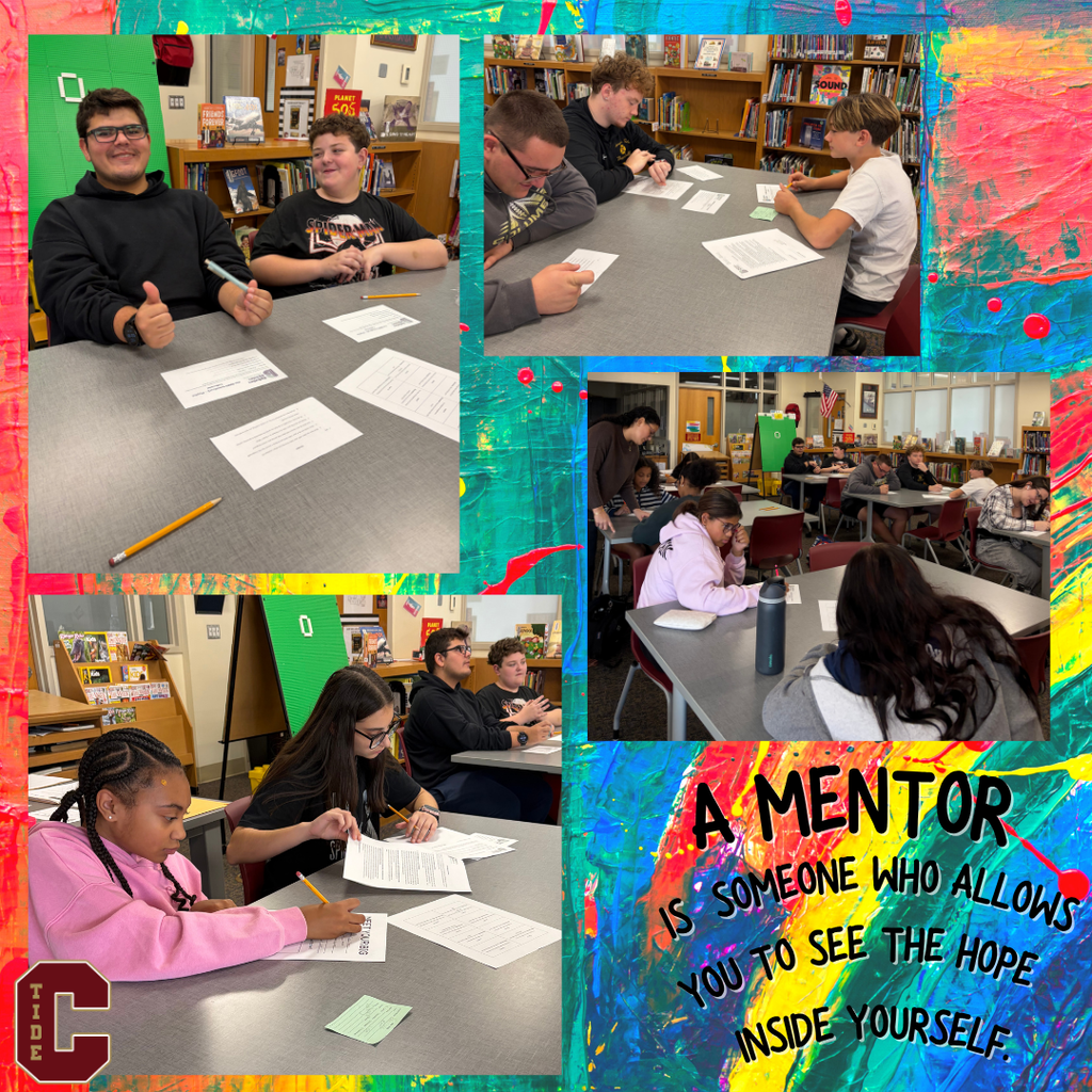 Collage of students working with mentors in a school library, with the message: “A mentor is someone who allows you to see the hope inside yoursel