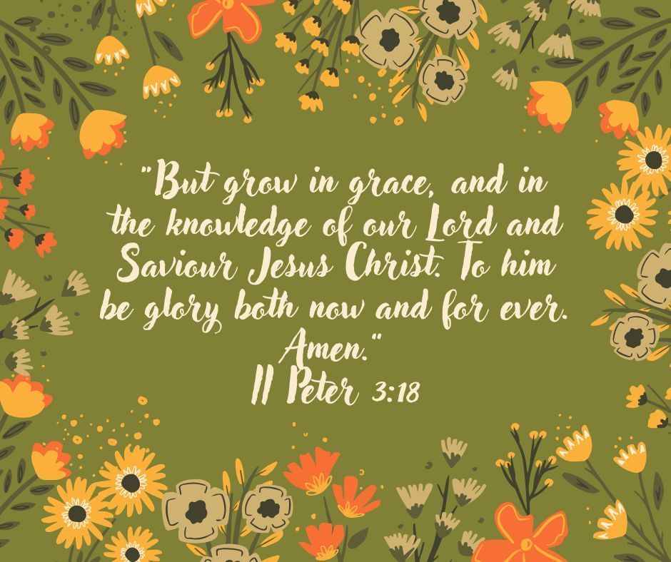 "But grow in grace, and in the knowledge our Lord and Savior Jesus Christ.  To him be glory both now and forever.  Amen."  II Peter 3:18