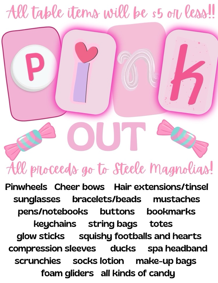 pink out table items 