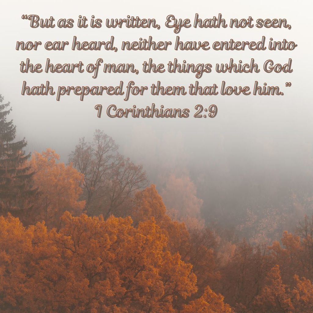 "But as it is written, Eye hath not seen, nor ear heard, neither have entered into the heart of man, the things which God hath prepared for them that love him." I Corinthians 2:9