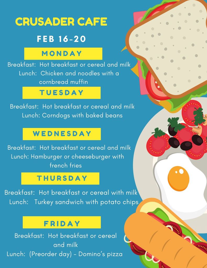 lunch menu Feb 16-20