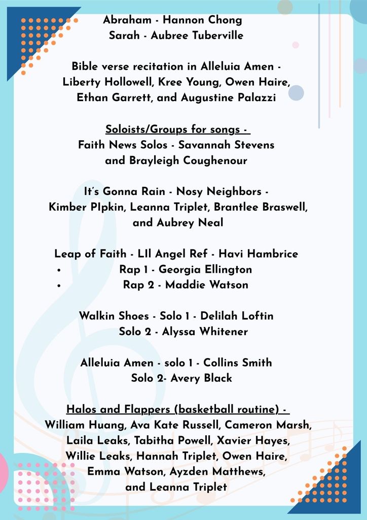 Cat list for spring musical