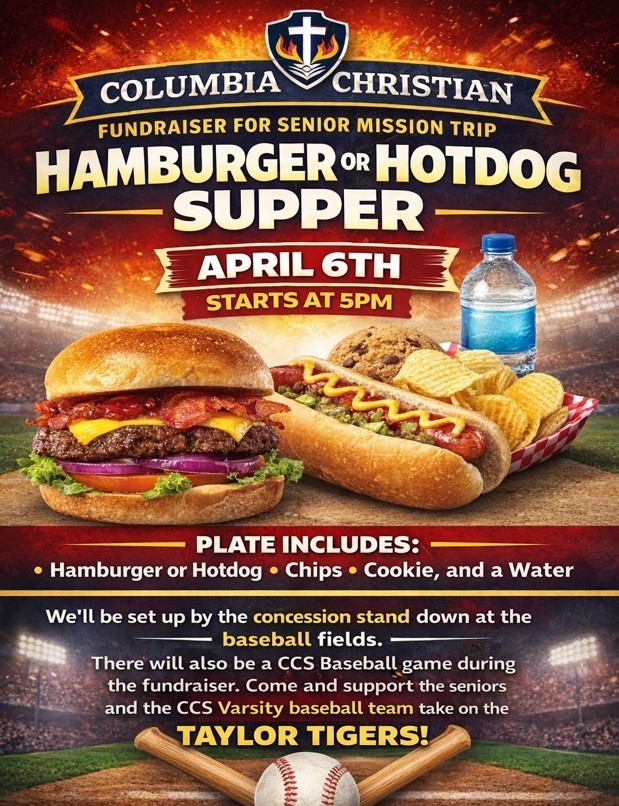 Senior Trip Mission Fundraiser!  We will serve till we run out!  It will be set up by the Admission Table!