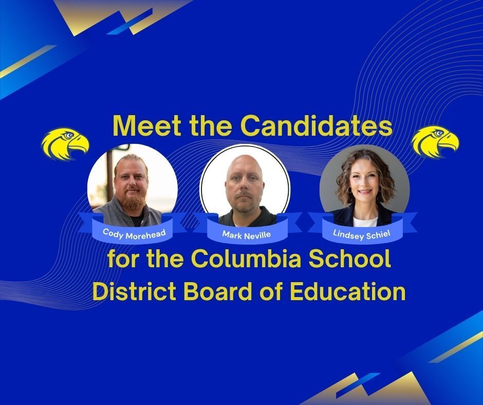 Picture of Cody Morehead, Mark Neville, and Lindsey Schiel: candidates for school board.