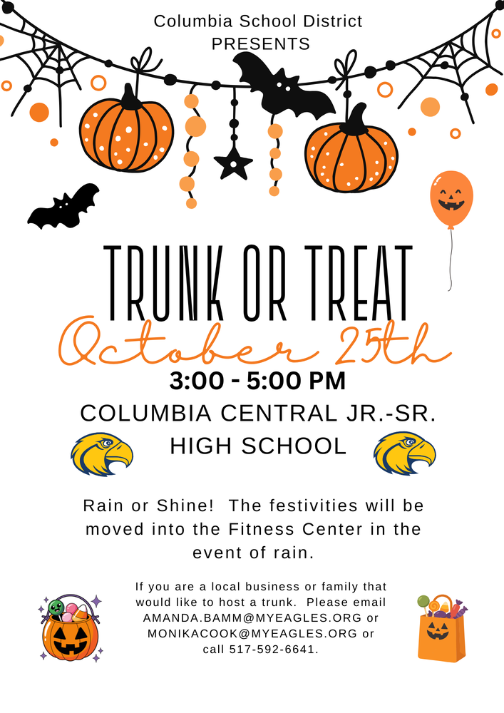 Trunk or Treat ad with pumpkins bats and description of event (details are in the article)
