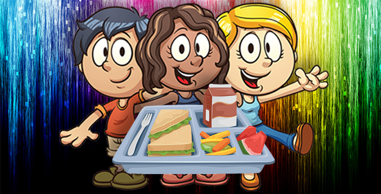Children with lunch tray