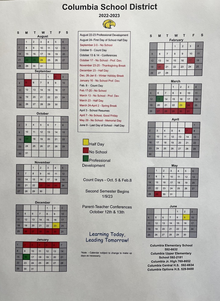 2022-2023 School Year Calendar Released! | Columbia School District