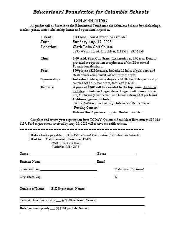 Foundation Golf Outing Registration Form