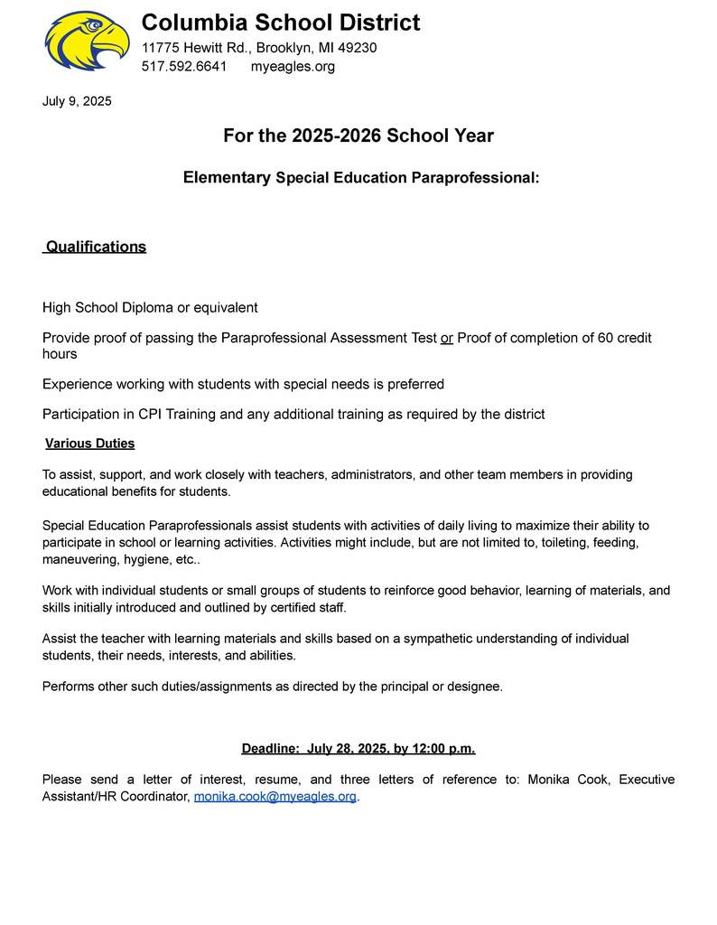 Paraprofessional Job Posting