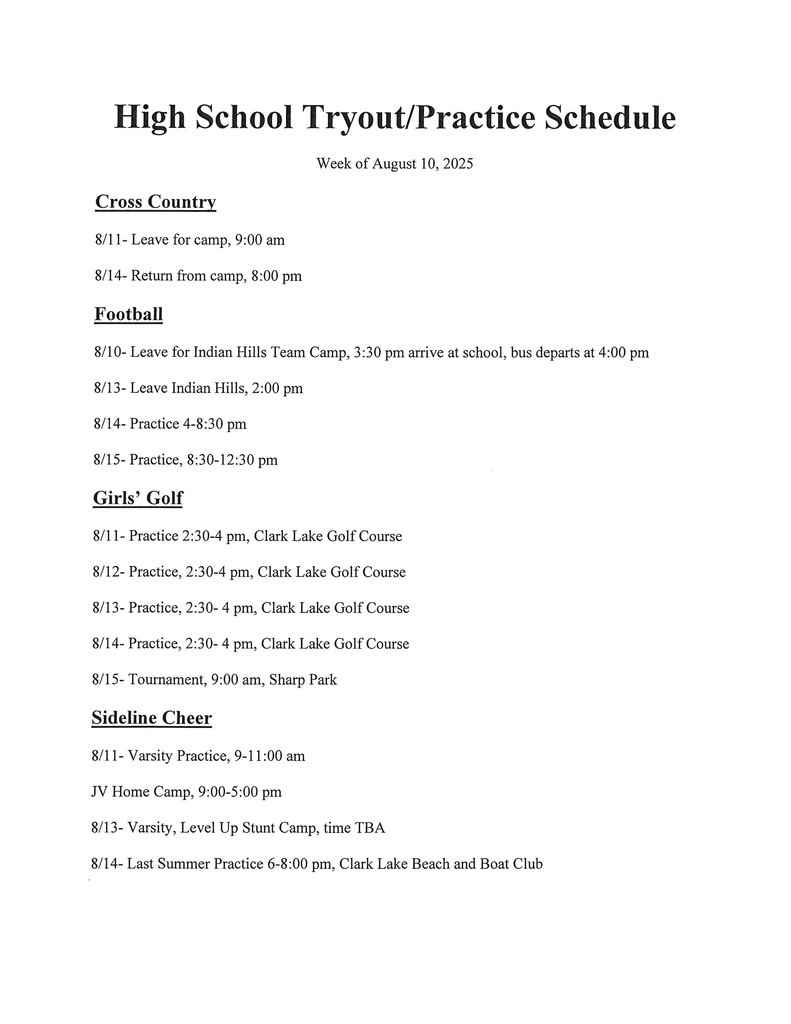 Tryout Schedule