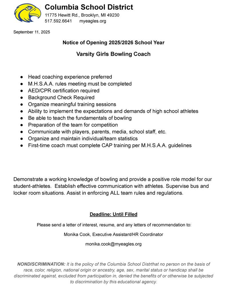 Bowling Coach Job Posting