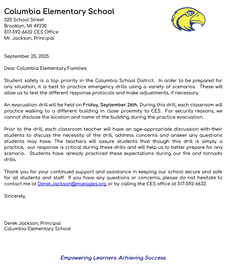 Evacuation Drill - Friday, September 26th