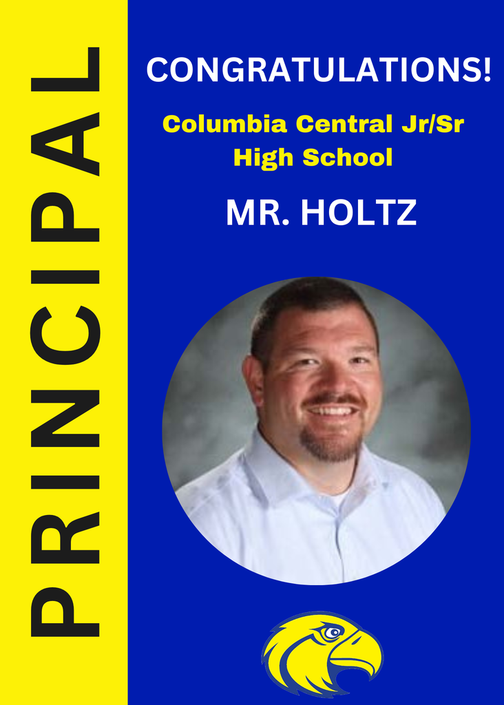 Flyer Congratulating our new CC Jr Sr High  Principal Tyler Holtz that includes his photo.