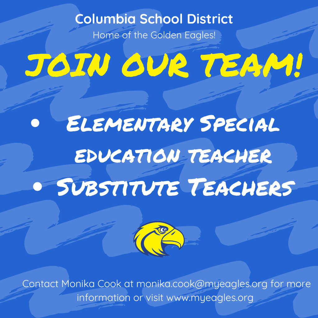 Join our team infographic with opening employment positions for special education teacher and substitute teachers.