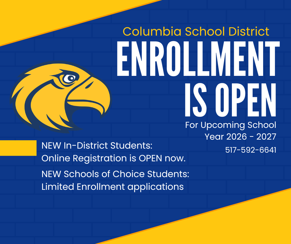 Open Enrollment flyer for new students for the 2026-2027 school year.