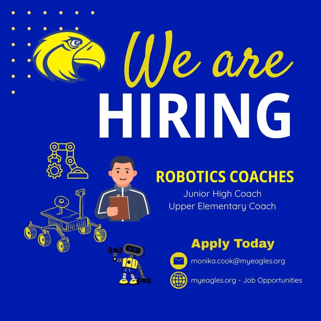 Robotics coaches needed, graphics of a few robots