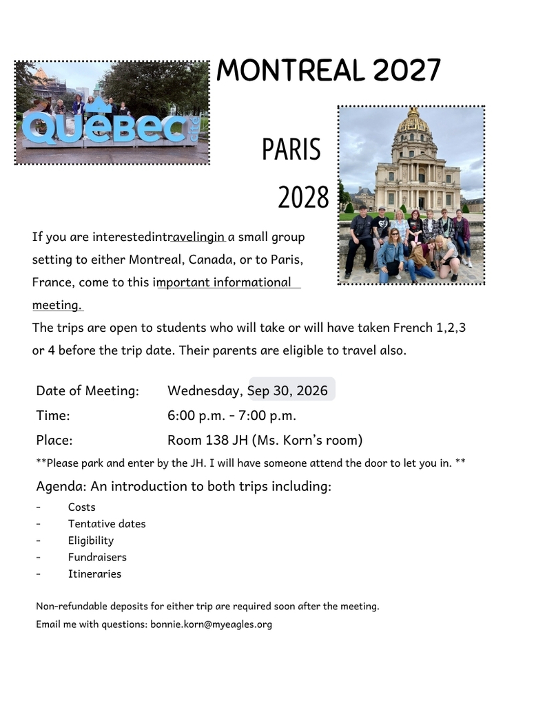 Montreal 2027 Paris 2028 trip meeting Wed. Sept. 30 6-7pm Room 138 at CCHS