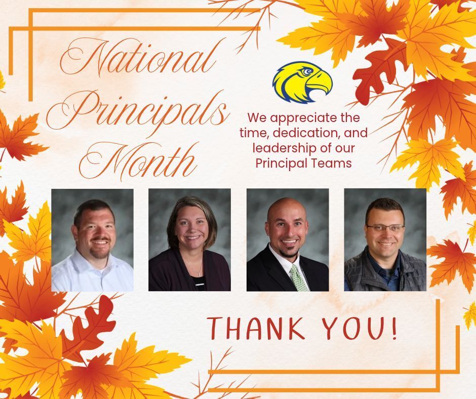 Picture of our four principals with a fall back ground for National Principals Month