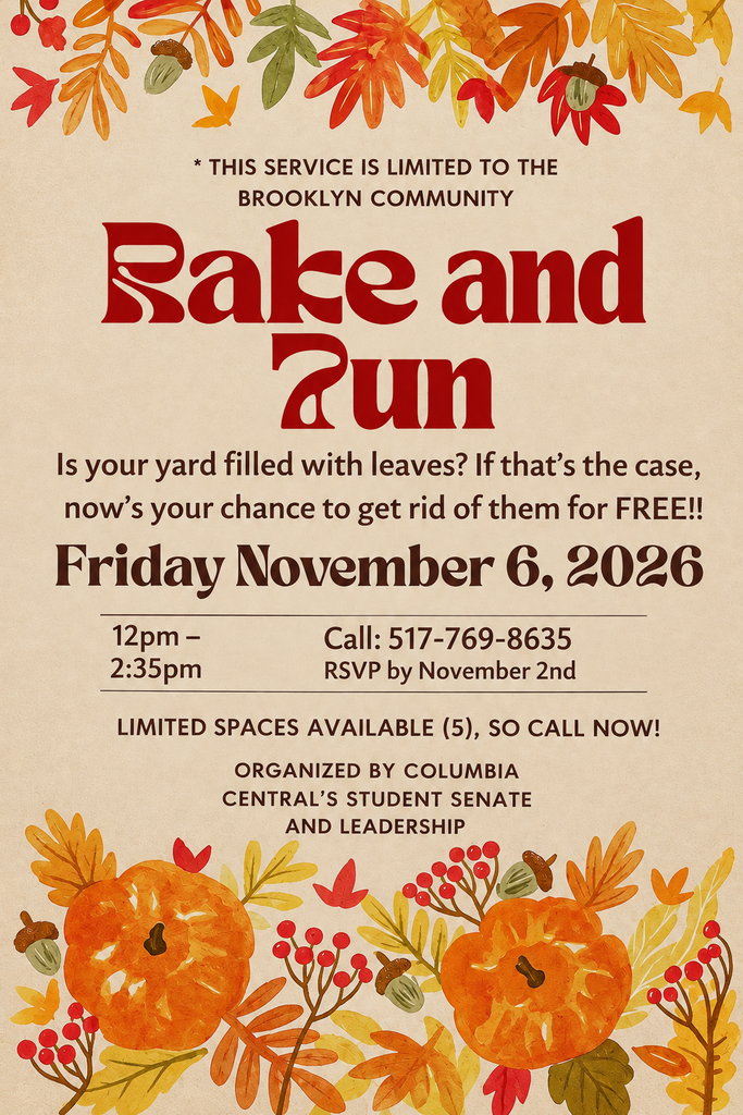 Rake and Run Sign up by Nov. 2 at 517-769-8635