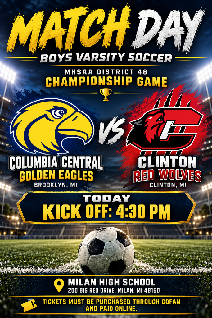 Championship soccer game today at 4:30 pm at Milan High school
