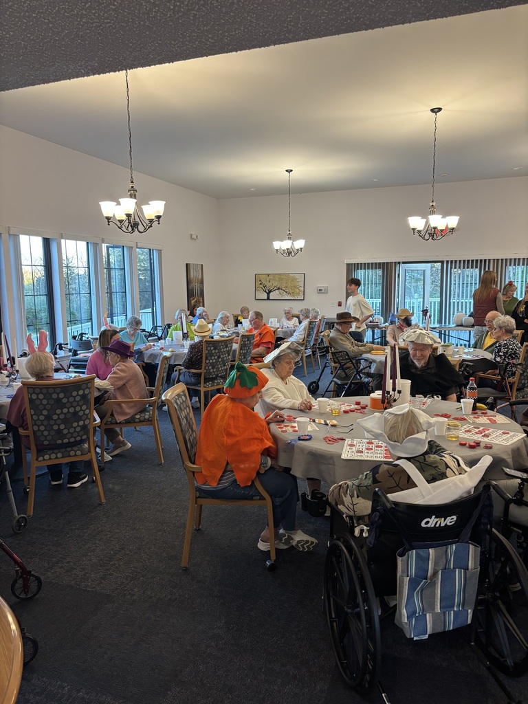 Picture of room full of seniors and students playing bingo